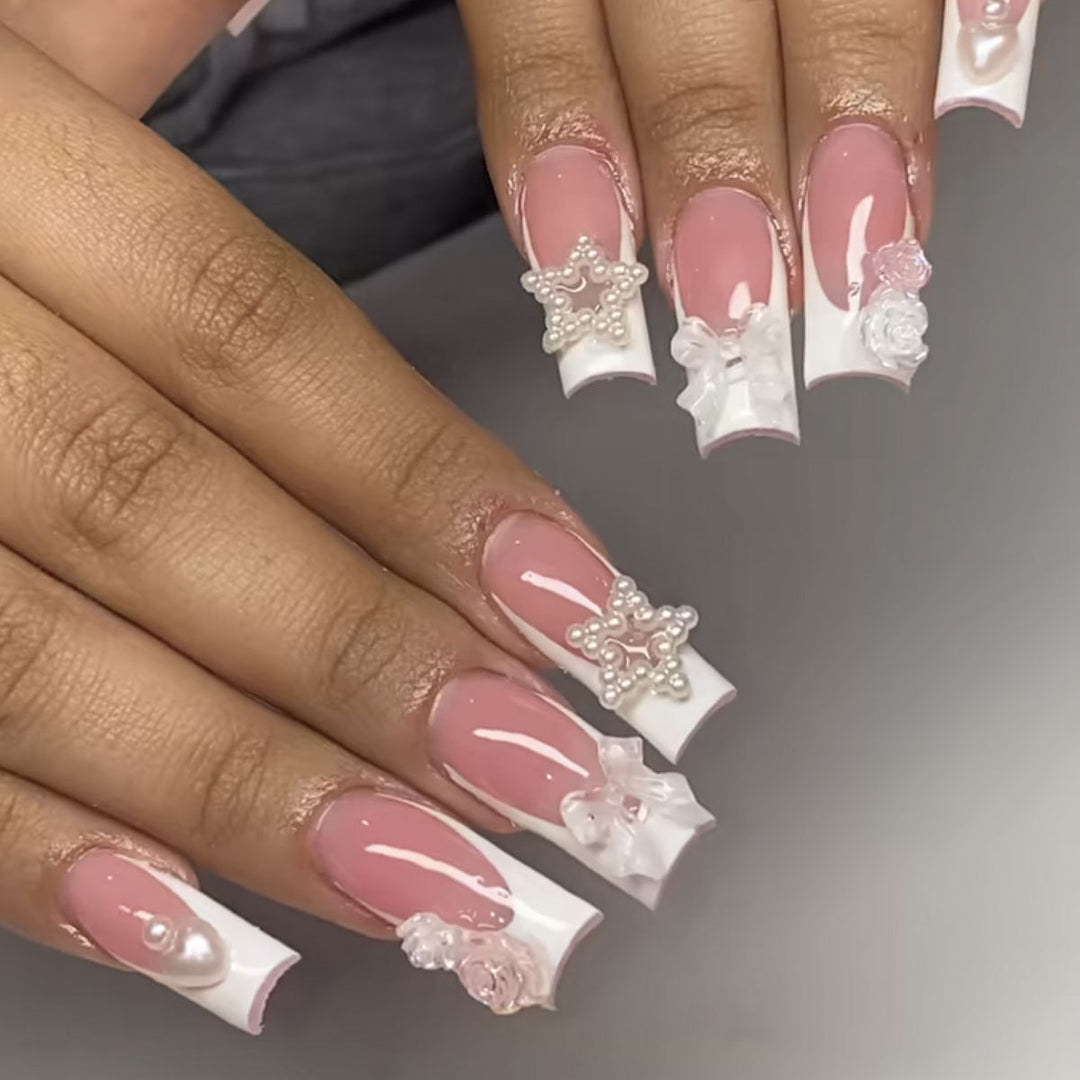 Artificial nail set with floral 3D decorations and elegant details Kalsten
