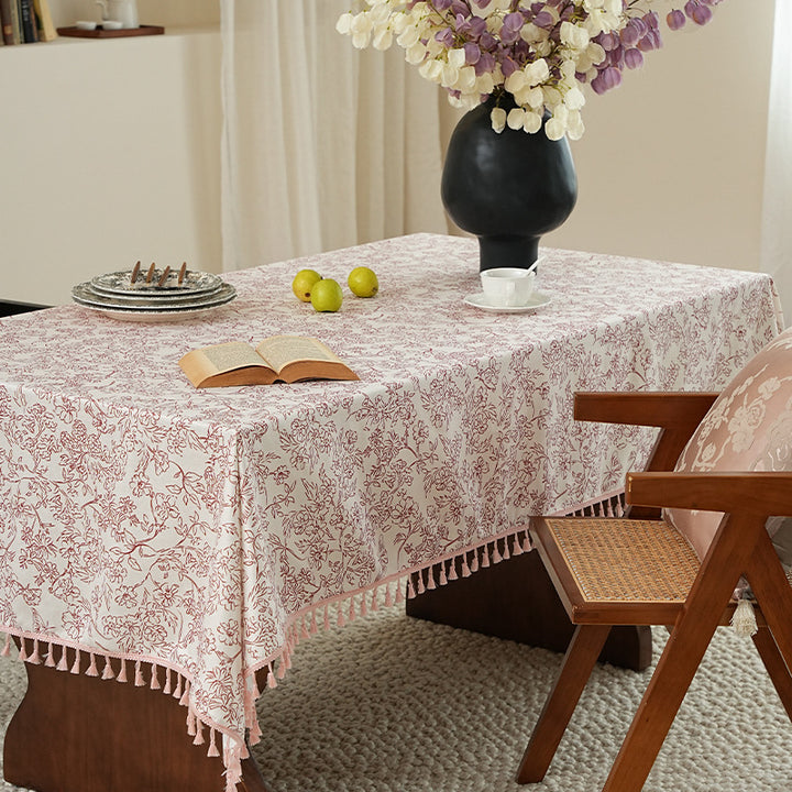 Tablecloth made of cotton blend fabric with floral jacquard look and tassel trim Kalsten