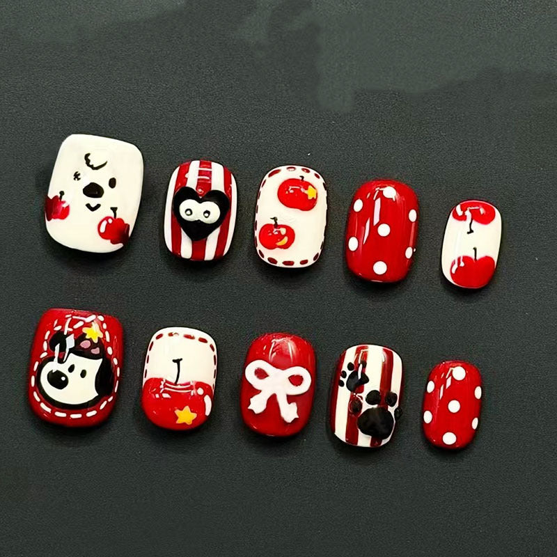 Artistic Cat-Themed Press-On Nail Art Set Kalsten