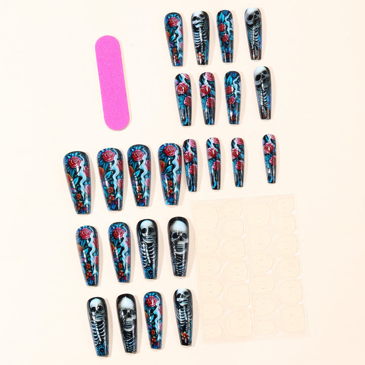 Gothic Skeleton-Themed Acrylic Nail Art Extensions Kalsten
