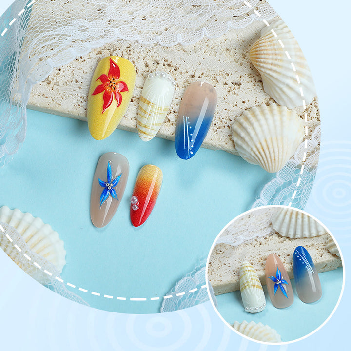 Artistic Shell-Themed Press-On Nail Art Set