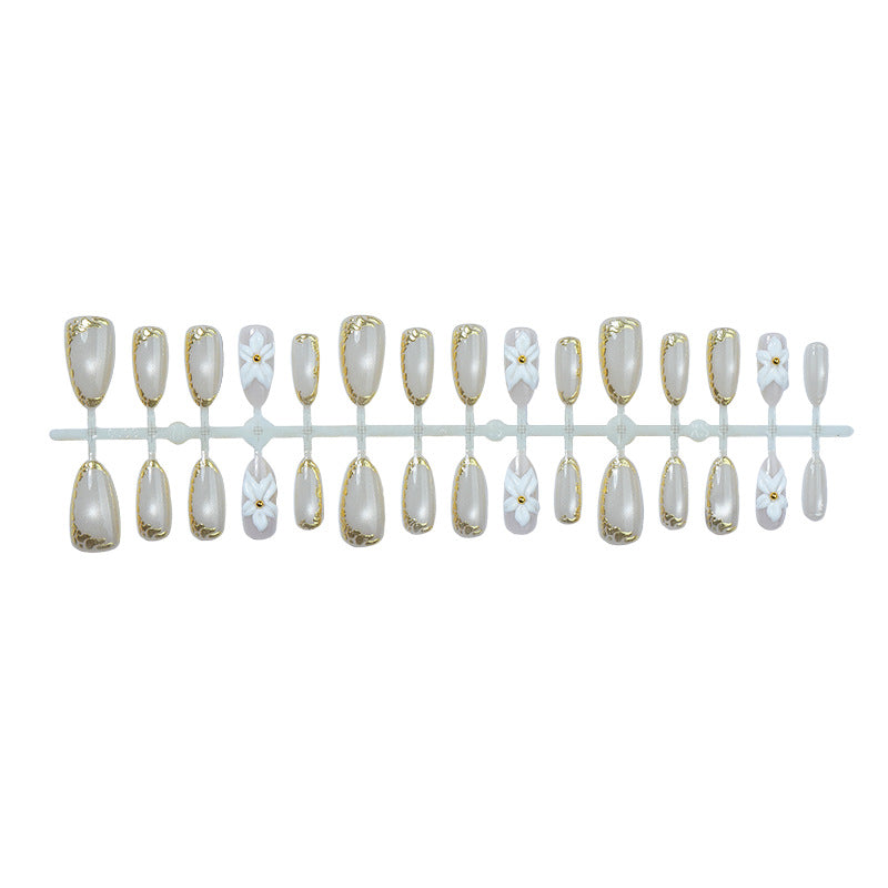 Elegant Press-On Nail Art Set with Floral and Gold Accents Kalsten