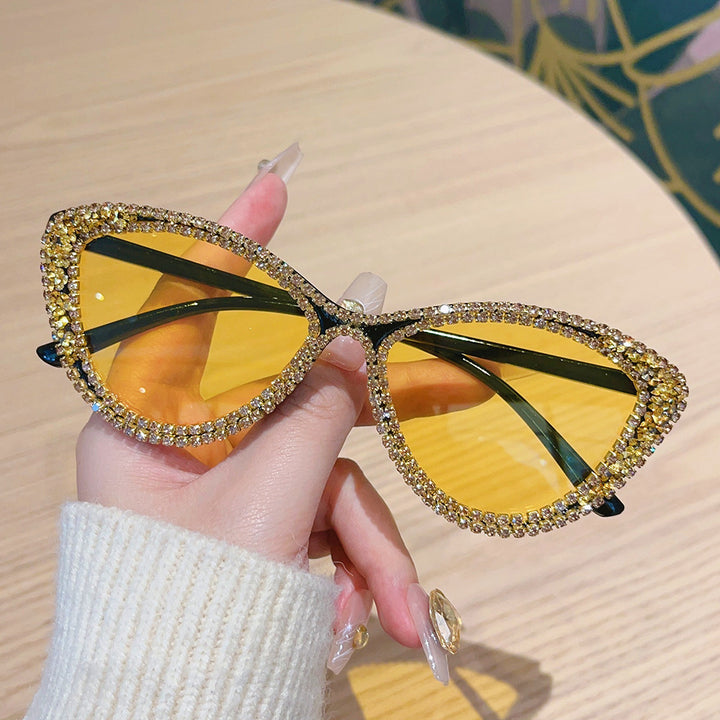 Glamorous Rhinestone-Embellished Cat-Eye Sunglasses Kalsten