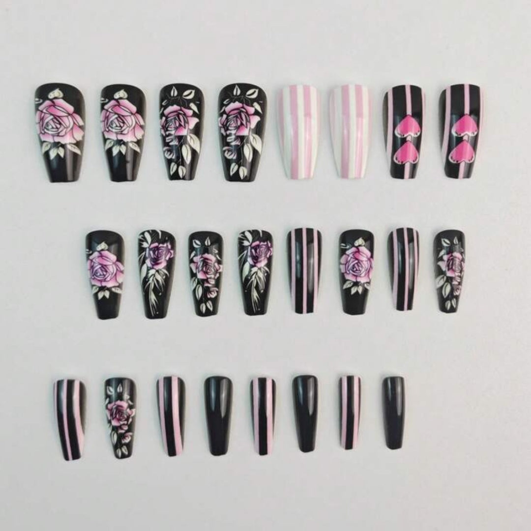 Artificial nail set with romantic rose and heart designs Kalsten