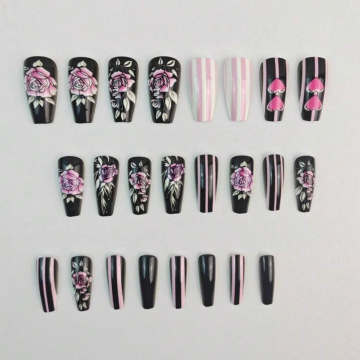 Artificial nail set with romantic rose and heart designs Kalsten