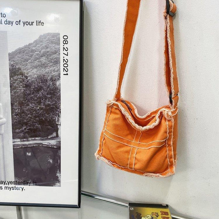 Casual Frayed Denim Shoulder Bag