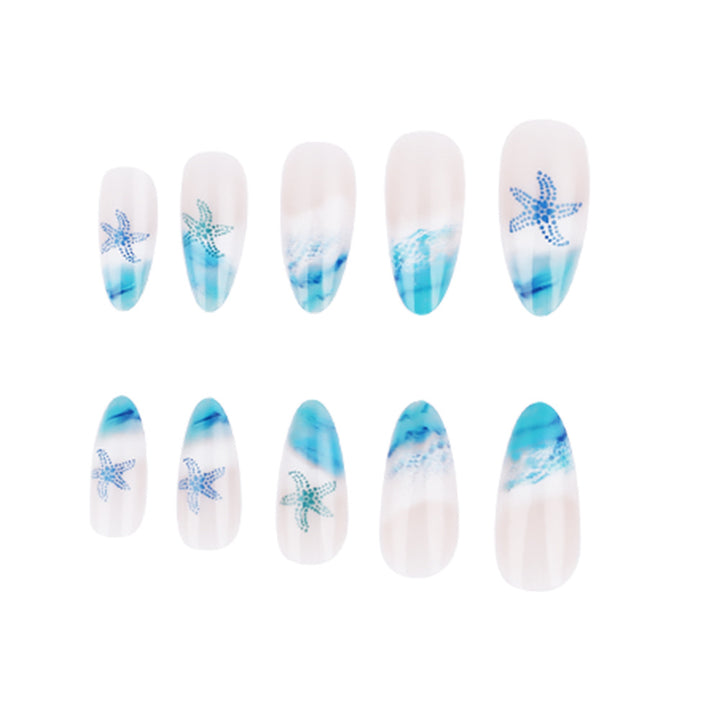Artistic Press-On Nail Set with Ocean-Inspired Design Kalsten
