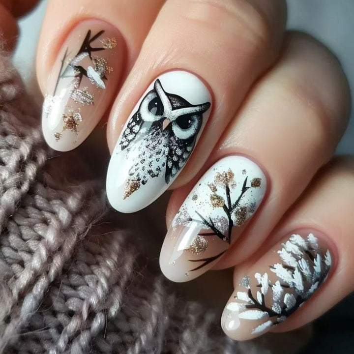 Creative art nails in elegant owl design Kalsten