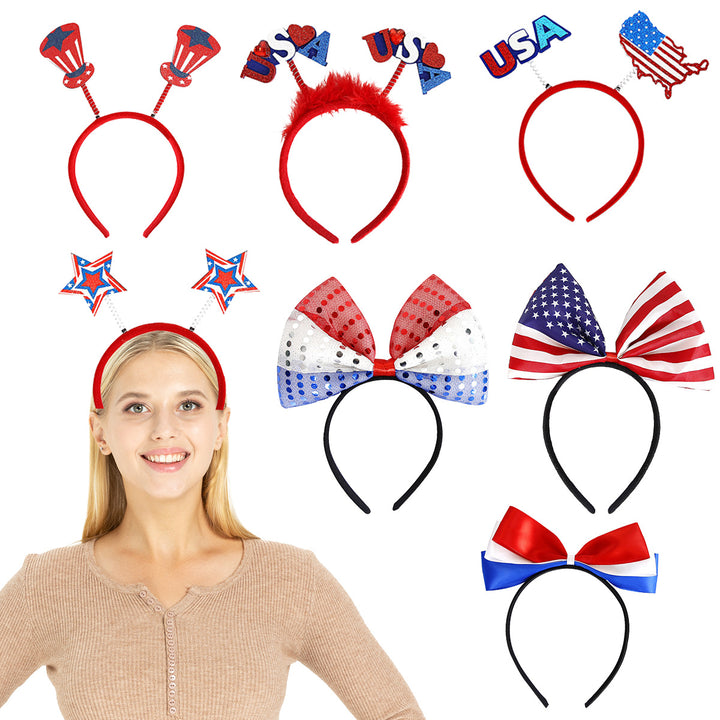 Independence Day patriotic novelty headband with spring-top Uncle Sam hats and glitter accents Kalsten