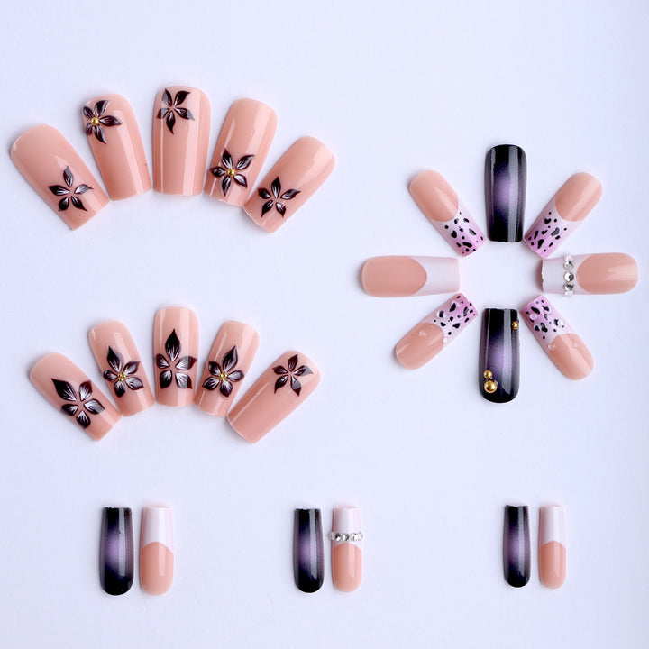 Artificial nails with luxurious 3D flower accents Kalsten
