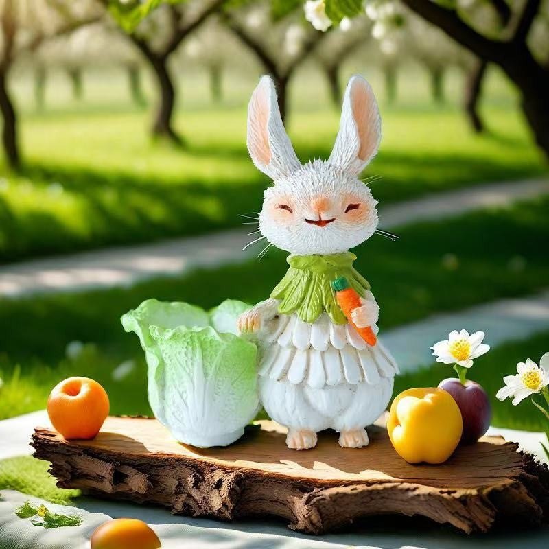 Adorable Rabbit Figurine with Lettuce Planter Kalsten