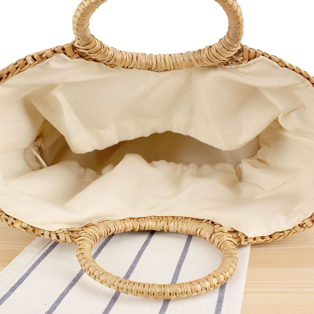 Braided bast shoulder bag with round wooden handles Kalsten