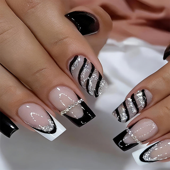 Artificial nail set with glamorous glitter and stripe designs Kalsten