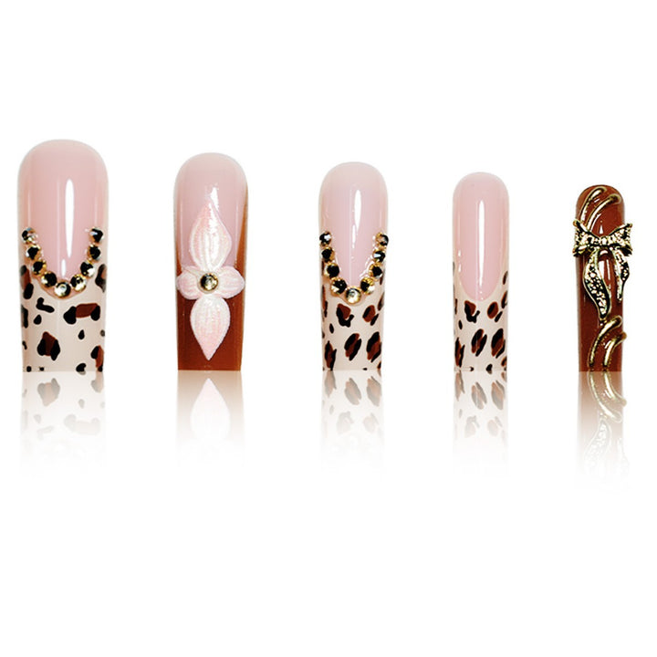 Artistic Long Press-On Nail Extensions with Elegant Floral Design Kalsten