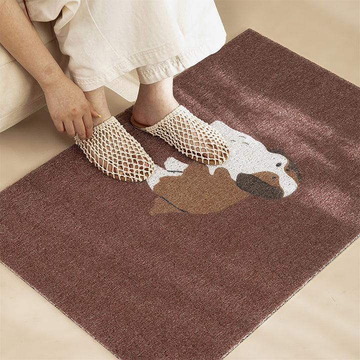Coconut doormat with vertical striped structure and playful dog motif Kalsten