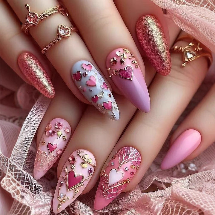 Artificial nail set with romantic heart and floral decorations Kalsten