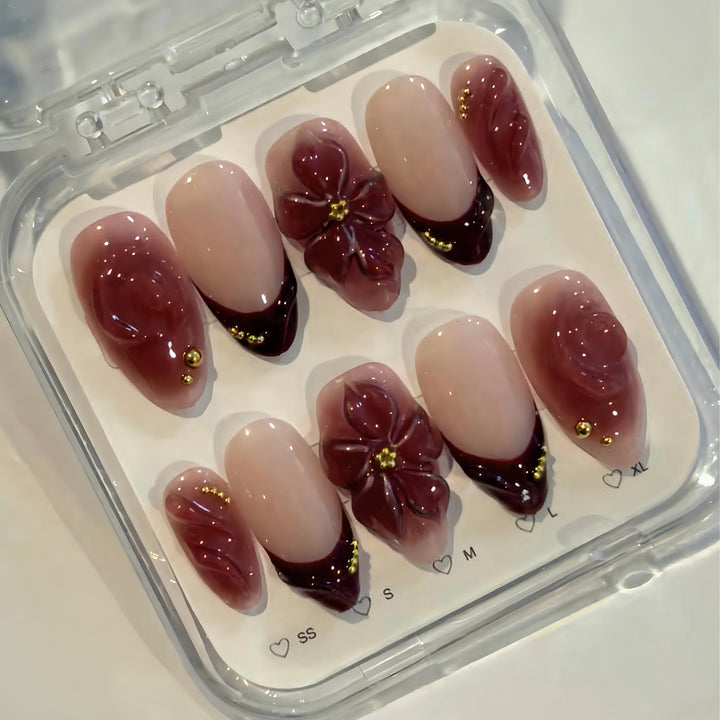 3D Floral Detailed Press-On Nails Kalsten