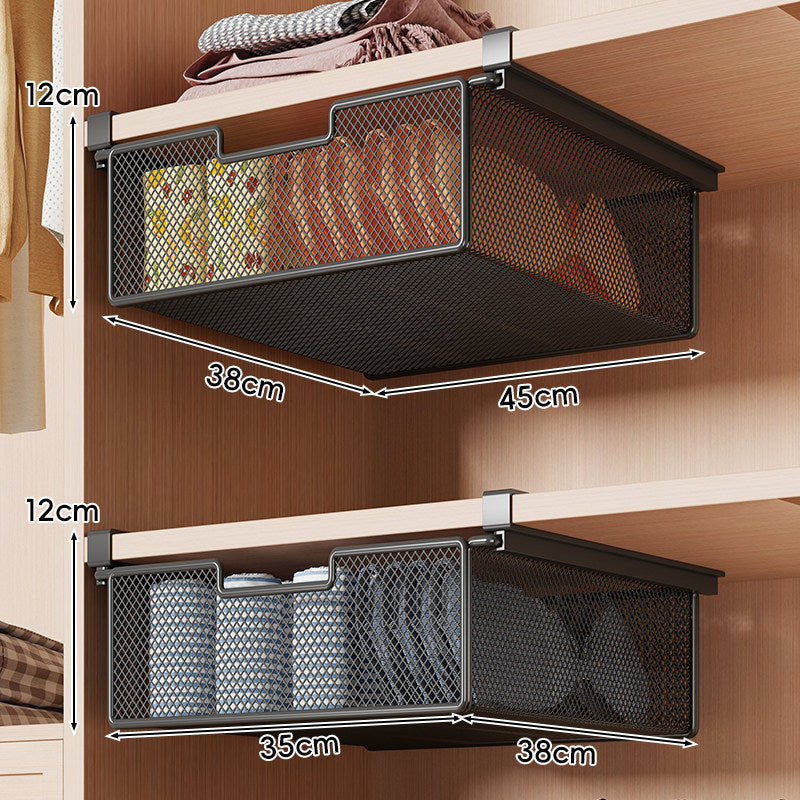 Retractable Under-Shelf Wire Mesh Drawer for Closet Organization