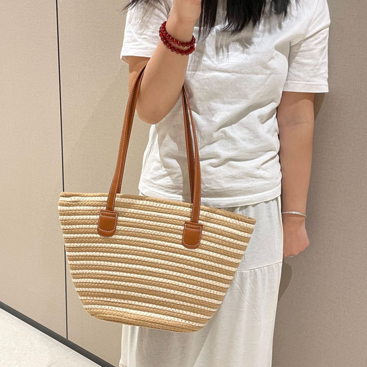 Elegant Woven Bag with Leather Handles Kalsten