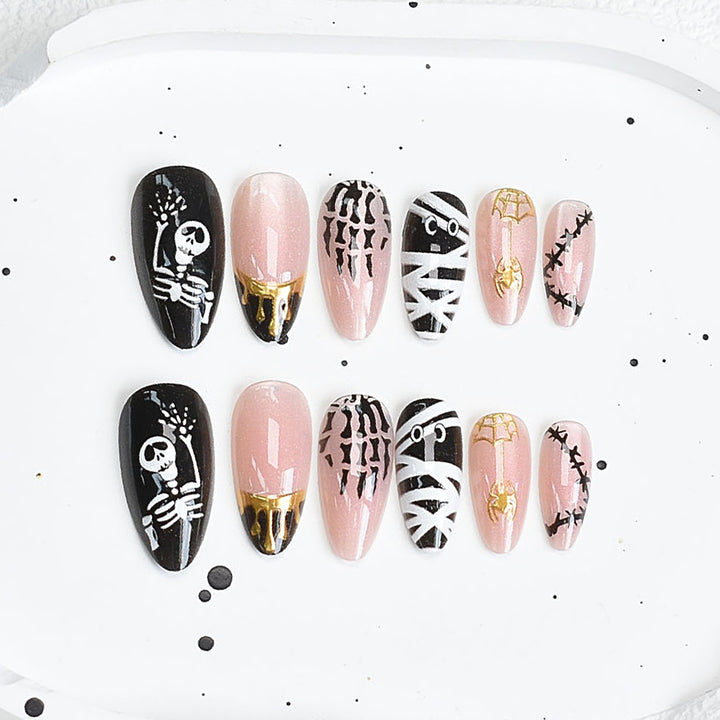 Artistic Press-On Nail Set with Cherry Blossom Design Kalsten
