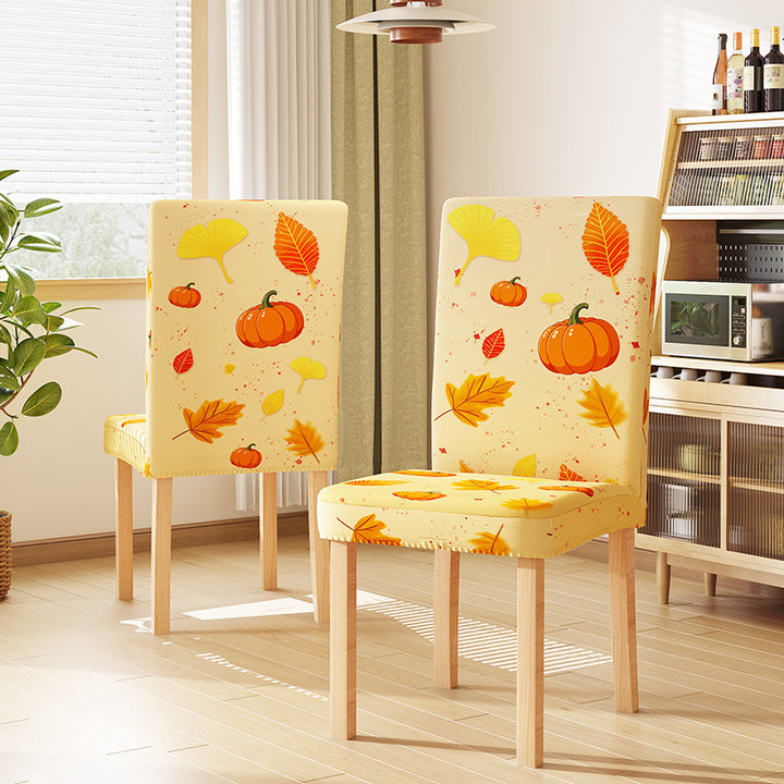 Stretch chair cover with autumn pumpkin and leaf design