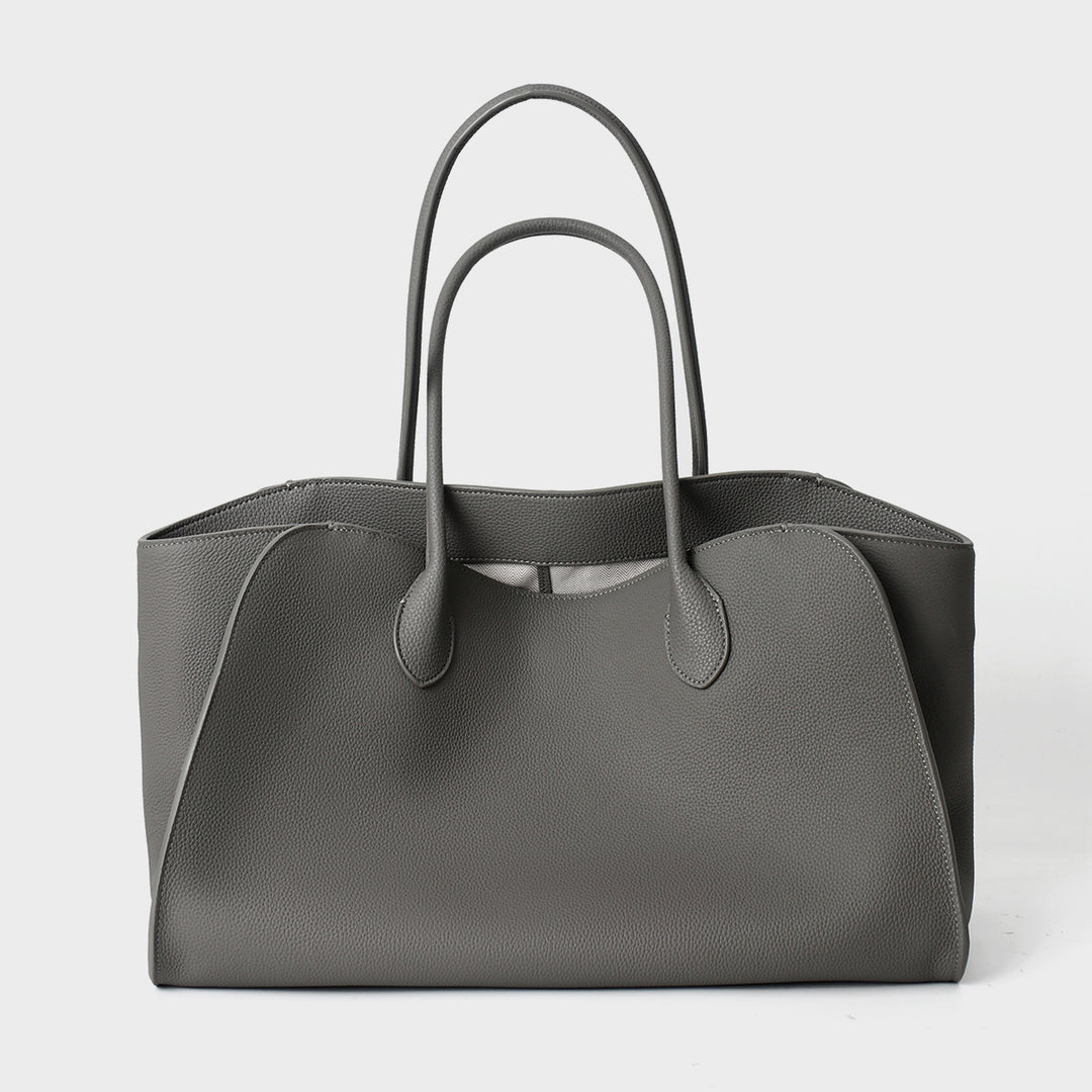 Structured Large Leather Tote Handbag with Double Top Handles