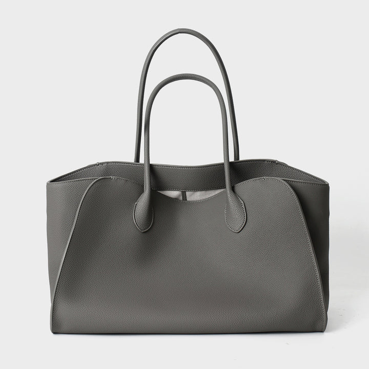 Structured Large Leather Tote Handbag with Double Top Handles