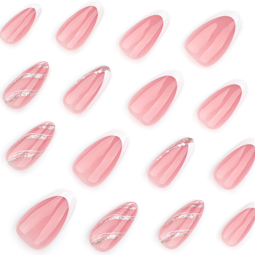Elegant French-Tip Artificial Nails with Glitter Accents Kalsten