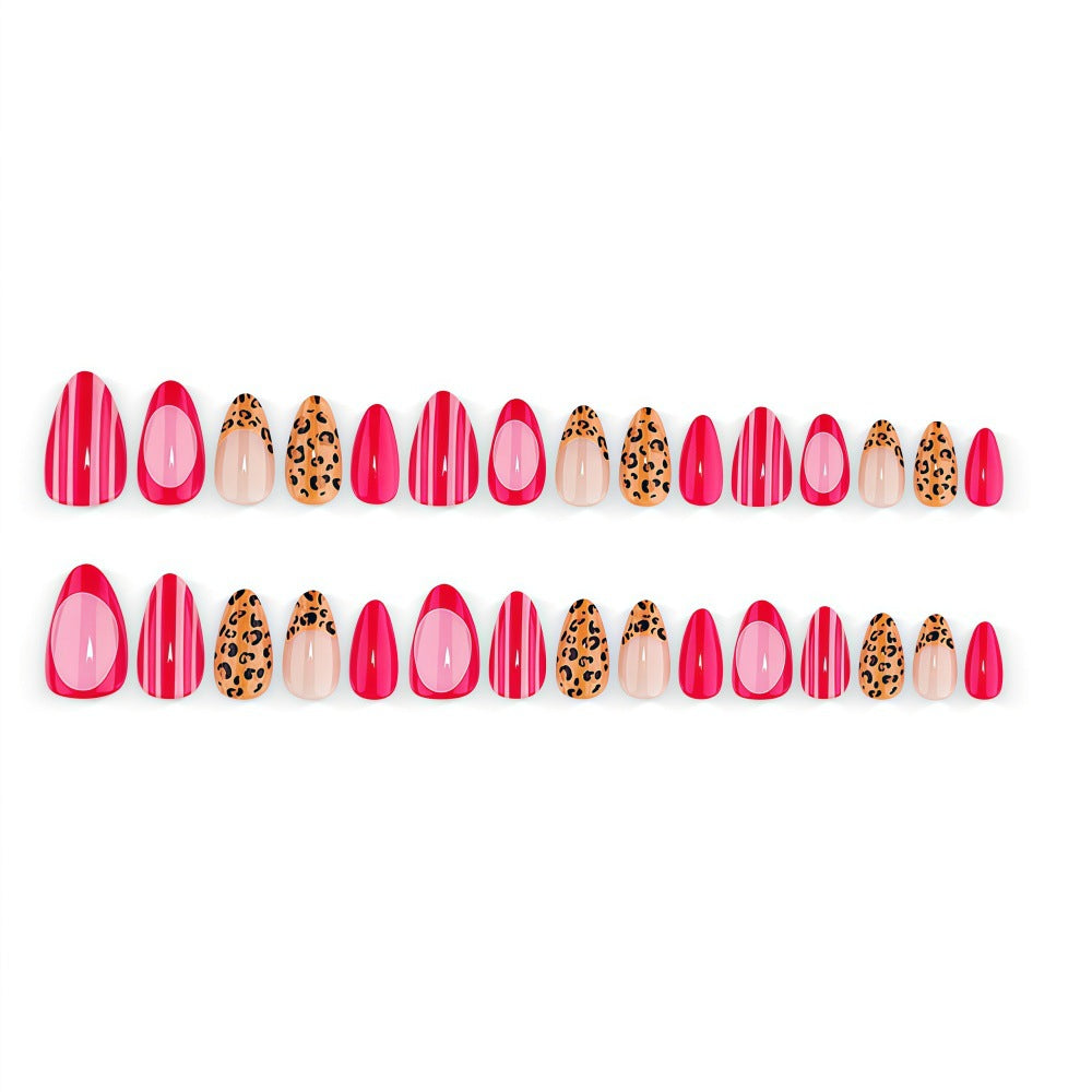 Artificial Nail Set with Stylish Leopard and Stripe Pattern Kalsten