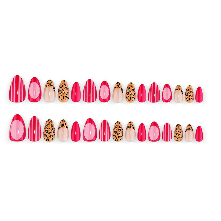 Artificial Nail Set with Stylish Leopard and Stripe Pattern Kalsten
