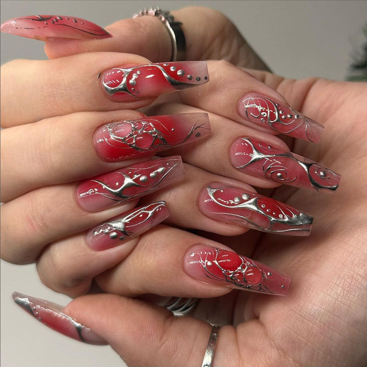 Artful nail extensions with floral and glossy design Kalsten