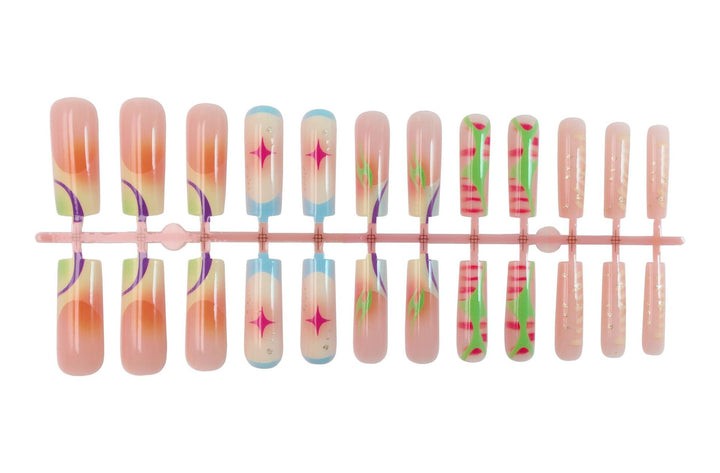Nail art set with colorful ombre designs and sparkling accents Kalsten