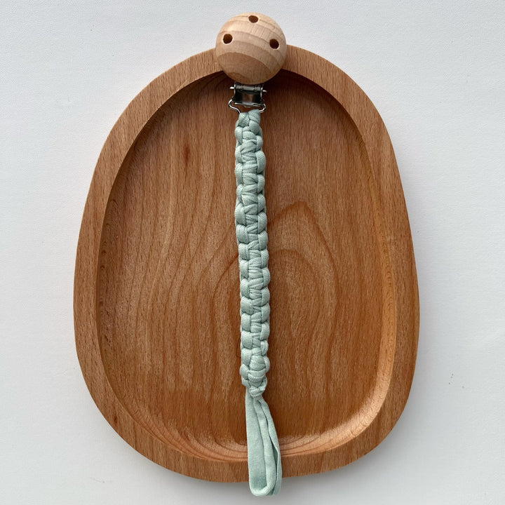 Braided Cotton Pacifier Clip with Wooden Safety Clip
