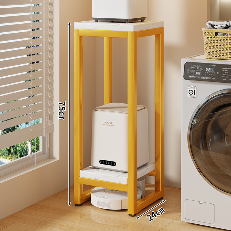 Narrow Two-Tier Metal Appliance Stand with Faux Marble Shelves