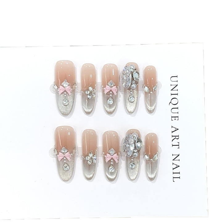 Glamorous Rhinestone and Bow Decorated Press-On Nail Set