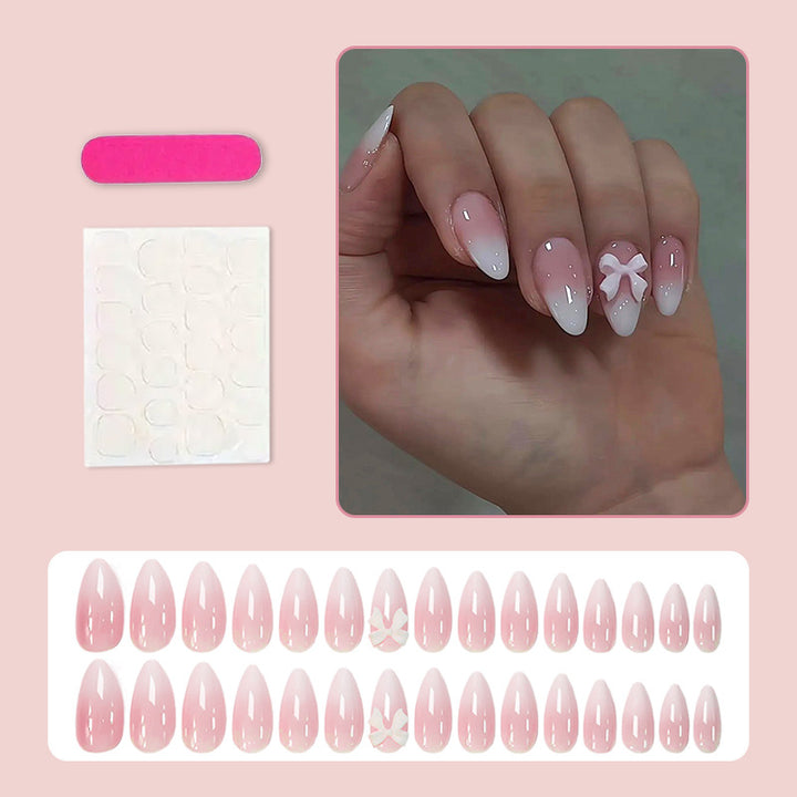 Acrylic Nail Set with Elegant Bows and Glamorous Accent Kalsten