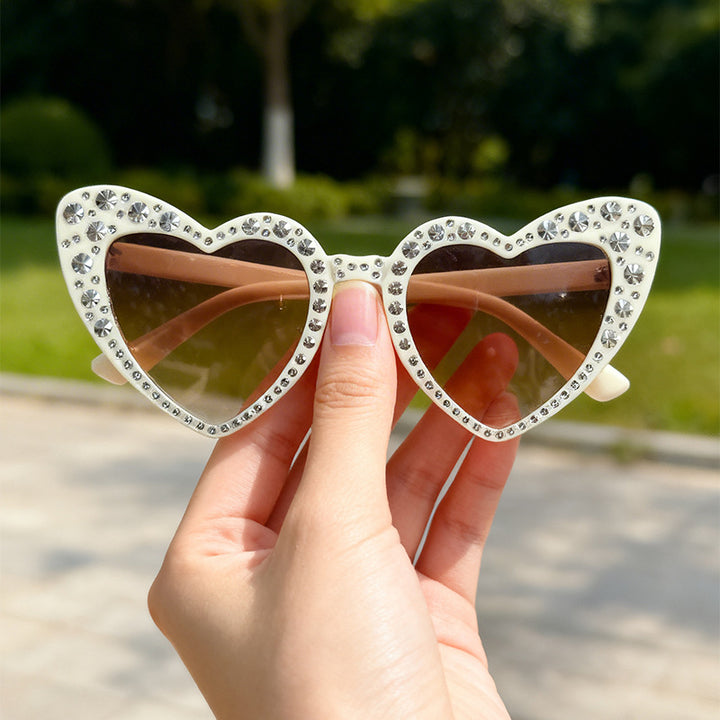 Rhinestone-Accented Heart-Shaped Sunglasses Kalsten