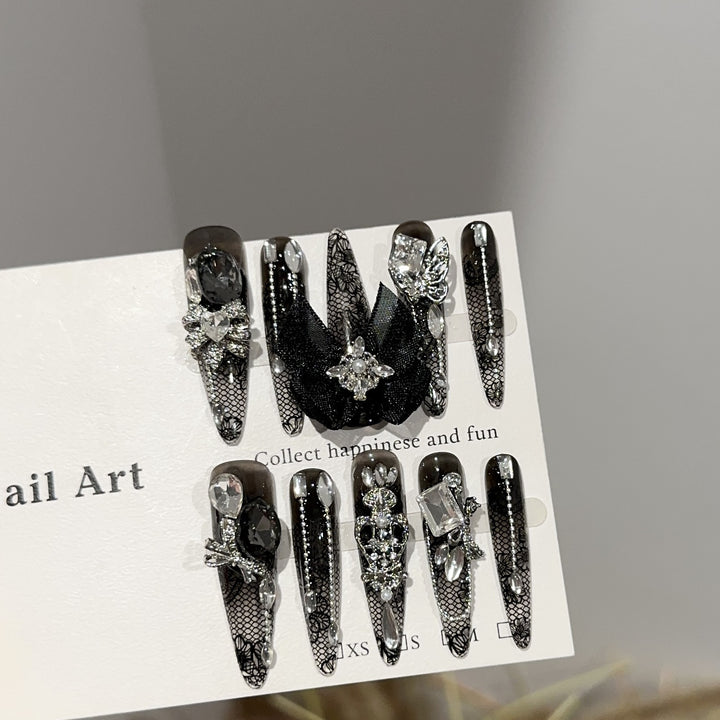 Elegant Lace Embellished Press-On Nails