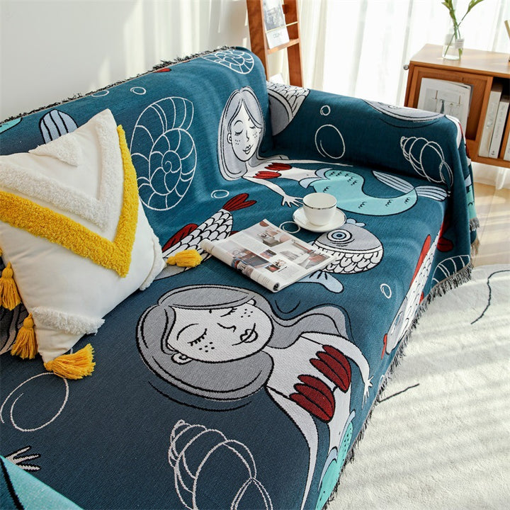 Artistic Cartoon Themed Sofa Throw