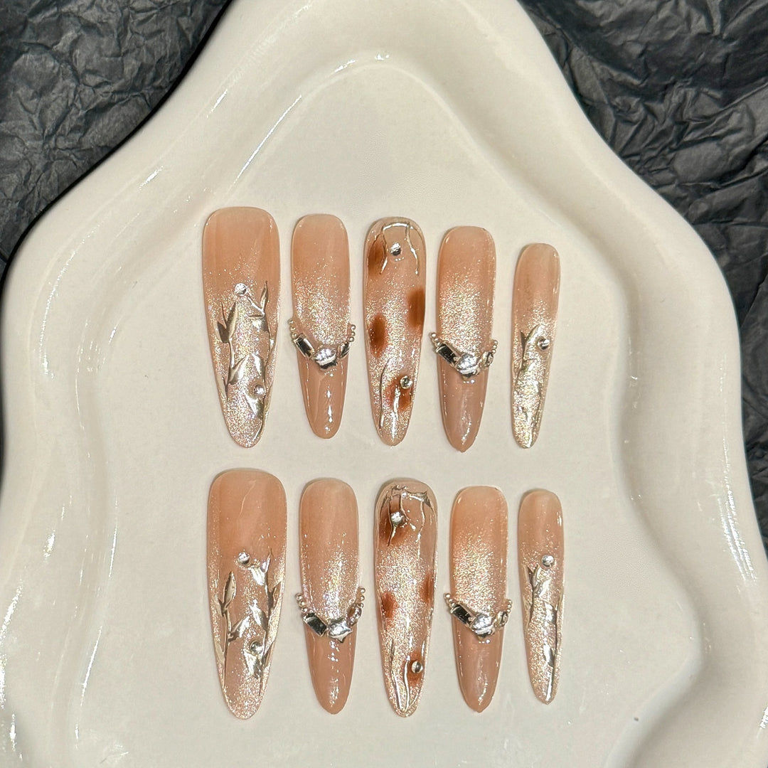 Artistic Stiletto Press-On Nail Art Set with Glitter and Rhinestone Accents