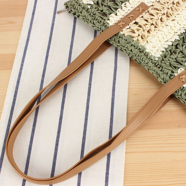 Braided Natural Material Beach Bag with Sturdy Leather Handles Kalsten