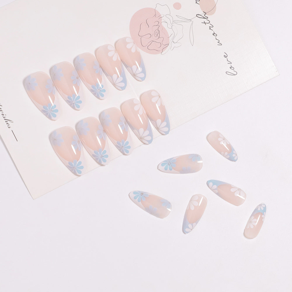 Pointed Almond-Shaped Press-On Nails with Floral Design Kalsten