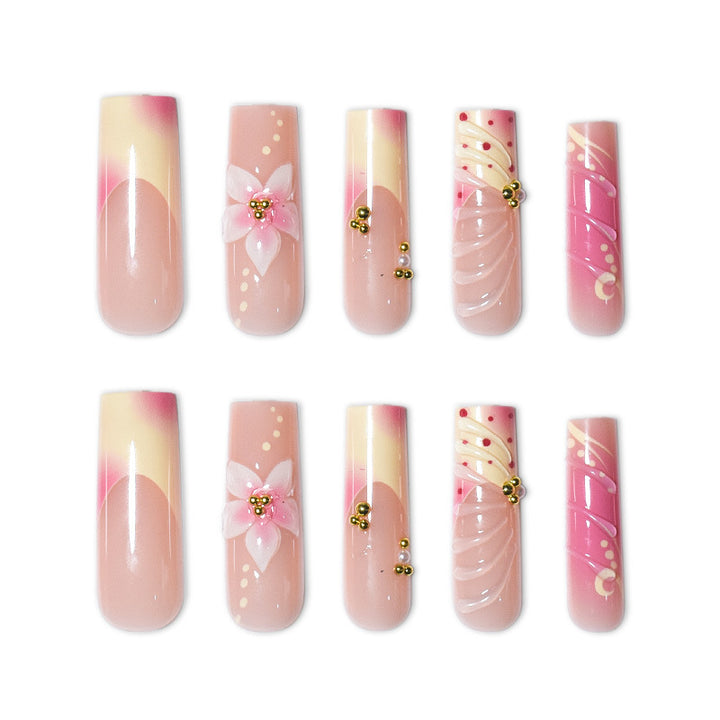 Artistic Floral and Polka Dot Press-On Nail Set Kalsten