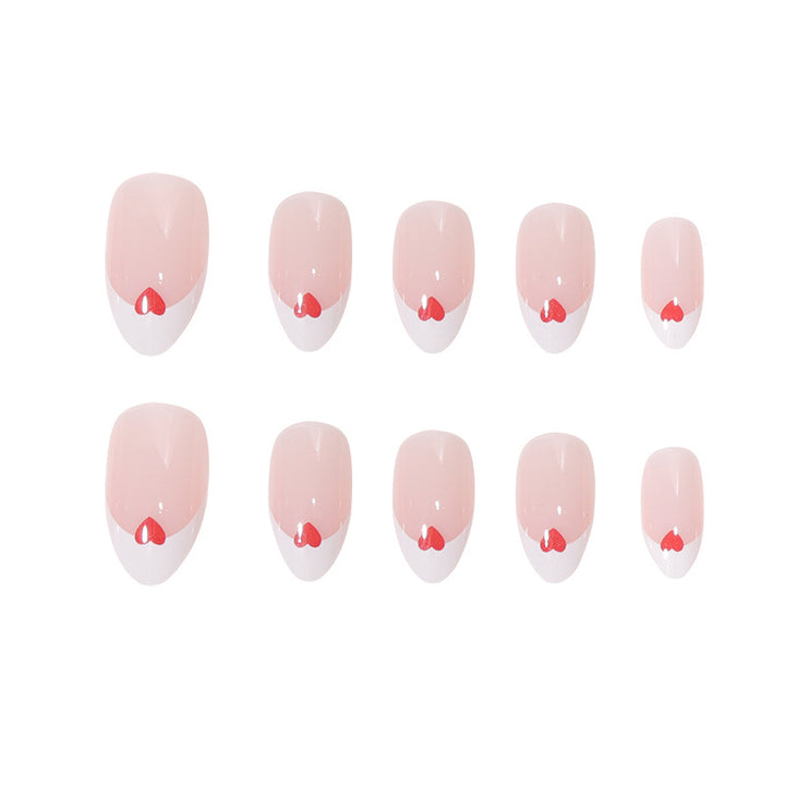 Heart-Adorned French Tip Nail Set Kalsten