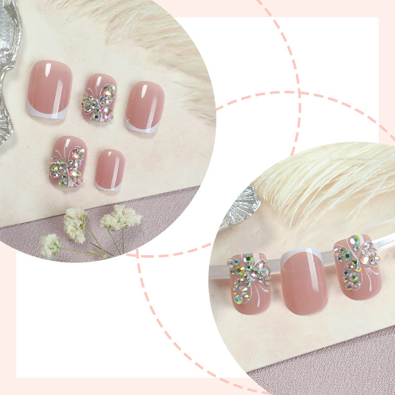 Decorative Press-On Nail Set with Butterfly and Gem Accents kalsten