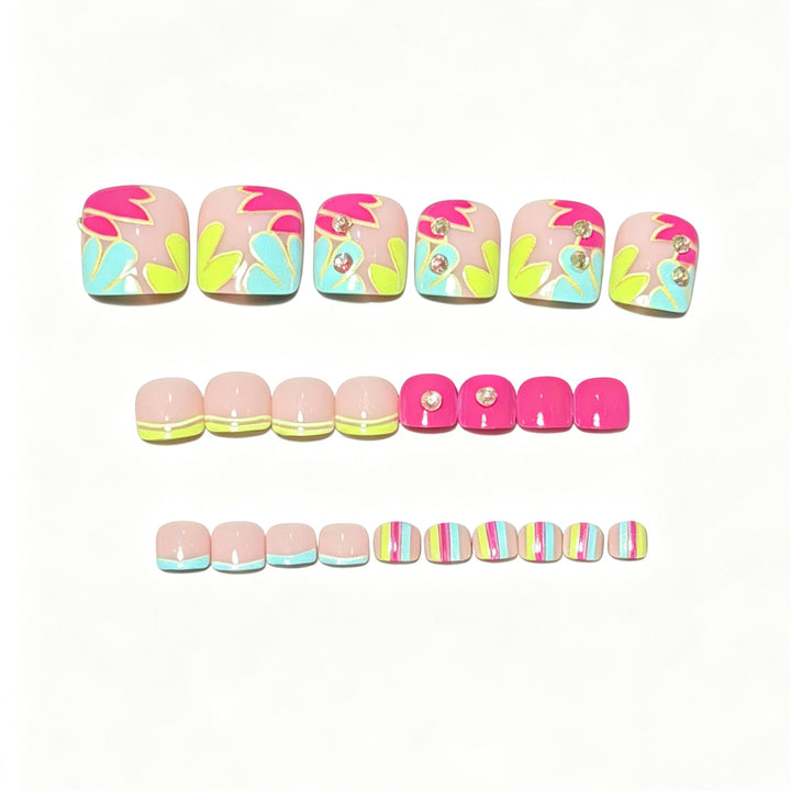 Vibrant Floral Design Press-On Nail Art Kalsten