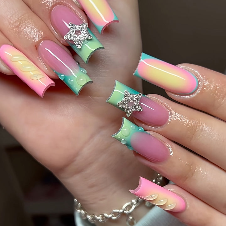 Artistic Ombre Press-On Nails with Gemstone Accents Kalsten