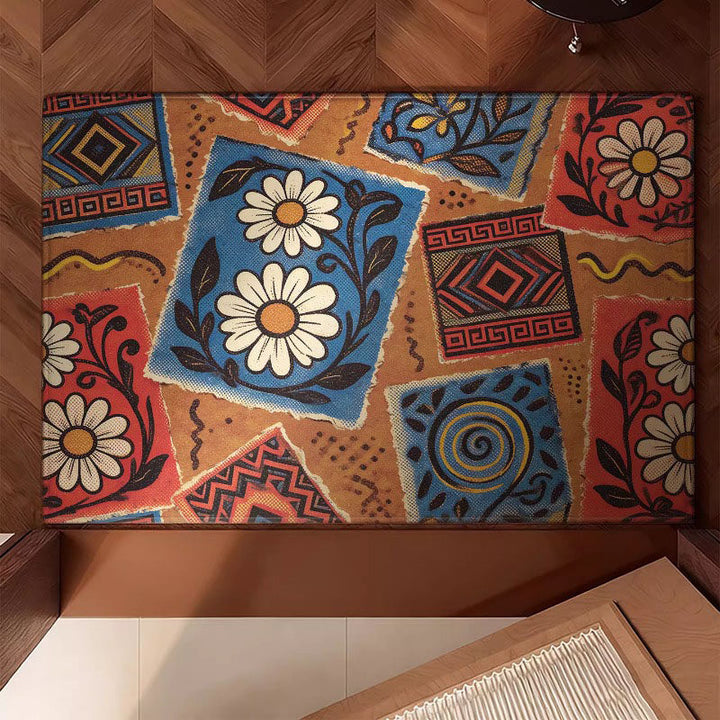 Floral Tile Print Area Rug