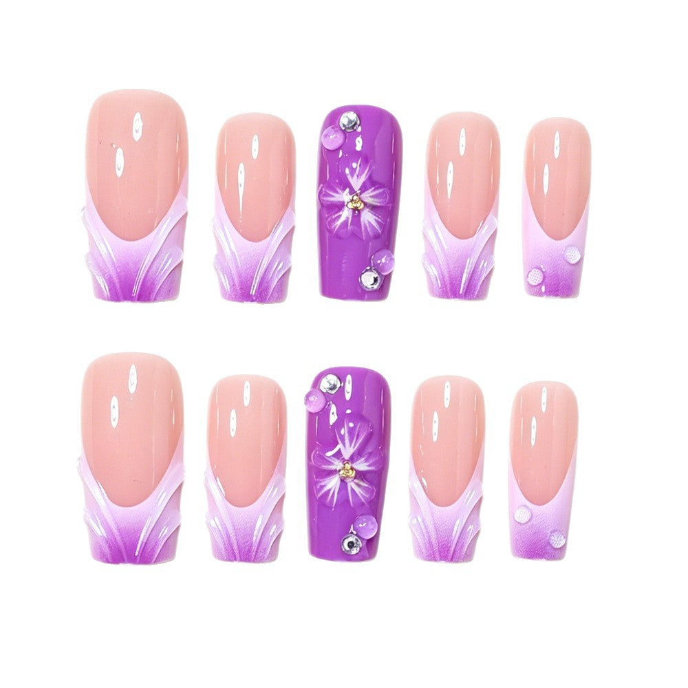 Decorative Long Press-On Nail Art Set with Floral Accents Kalsten