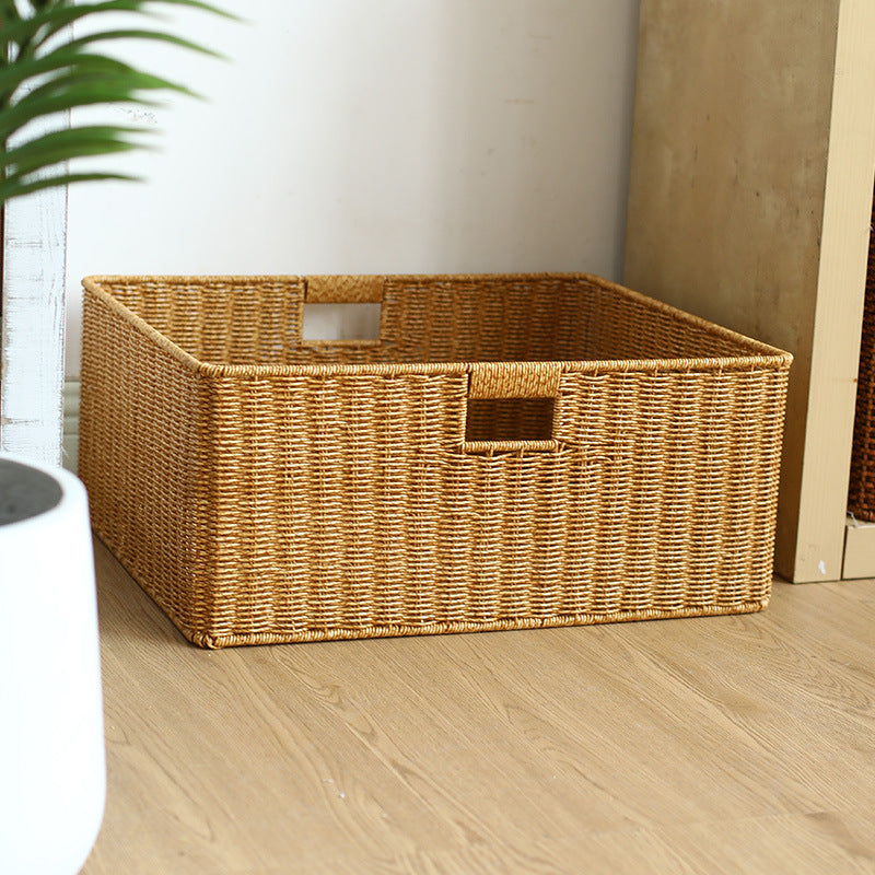 Large Handwoven Rectangular Storage Basket with Cutout Handles Kalsten